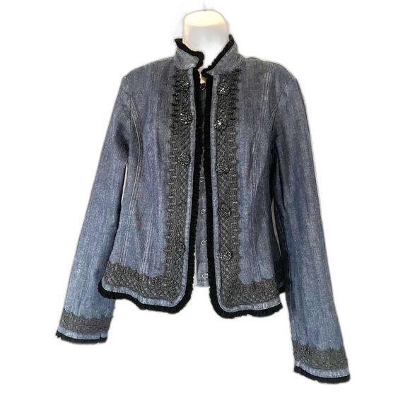 INC  denim with black  embroidery jacket size L - Picture 1 of 10